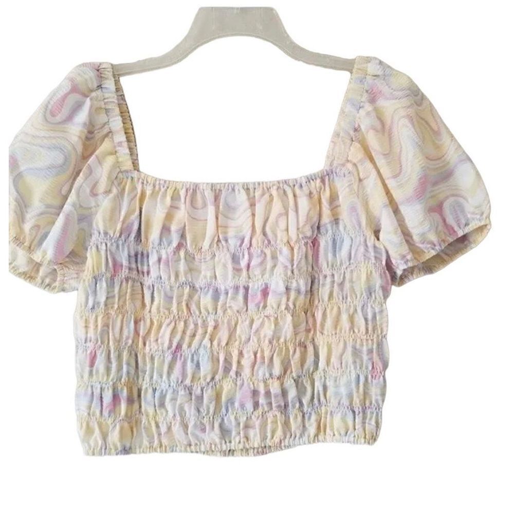 Elodie Square Neck Smocked Crop Top Medium - Picture 2 of 6